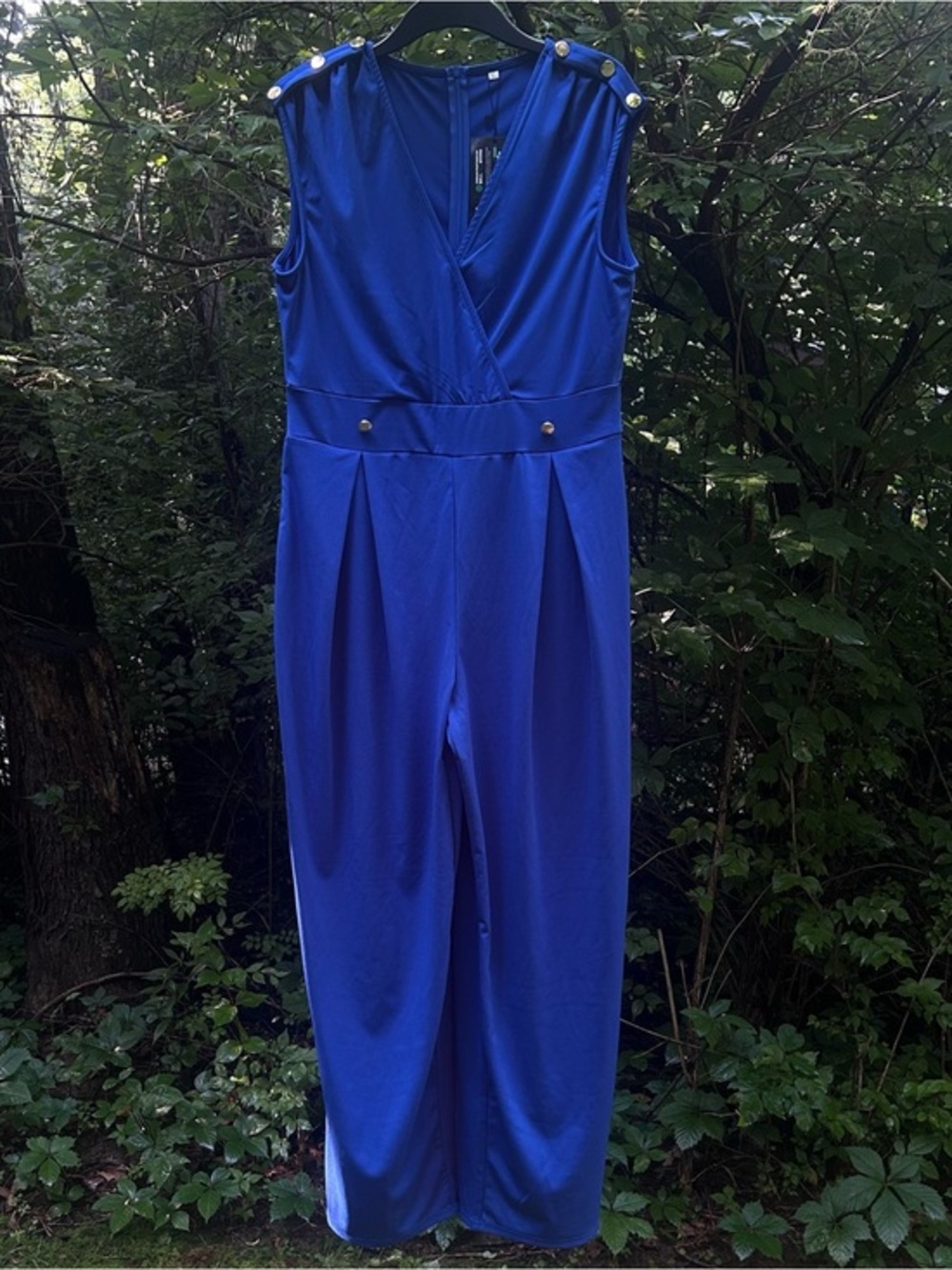 NWT Royal Blue Wide Leg Jumpsuit with Gold Details